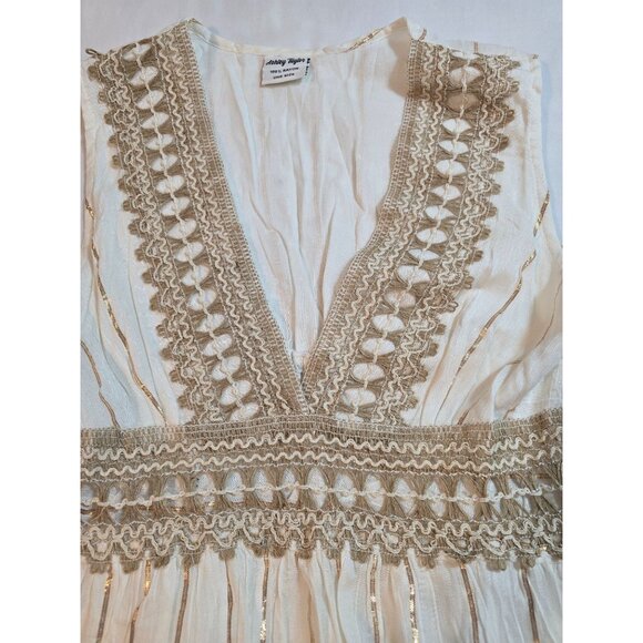 Boho Cream Maxi Dress Gold Accents & Jute Crochet Details By Ashley Taylor OS - Picture 6 of 15
